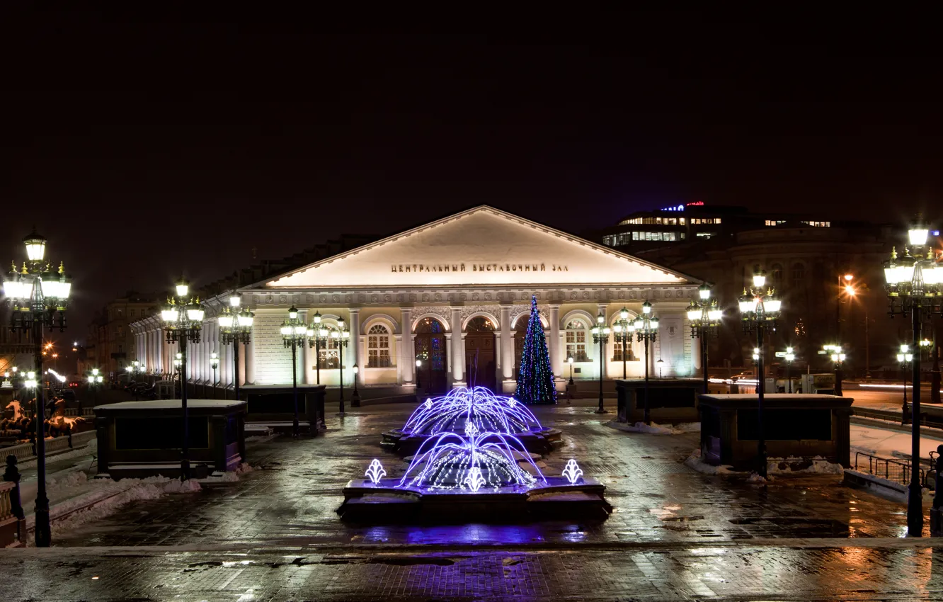 Photo wallpaper light, night, the city, lights, Moscow, fountain, Museum