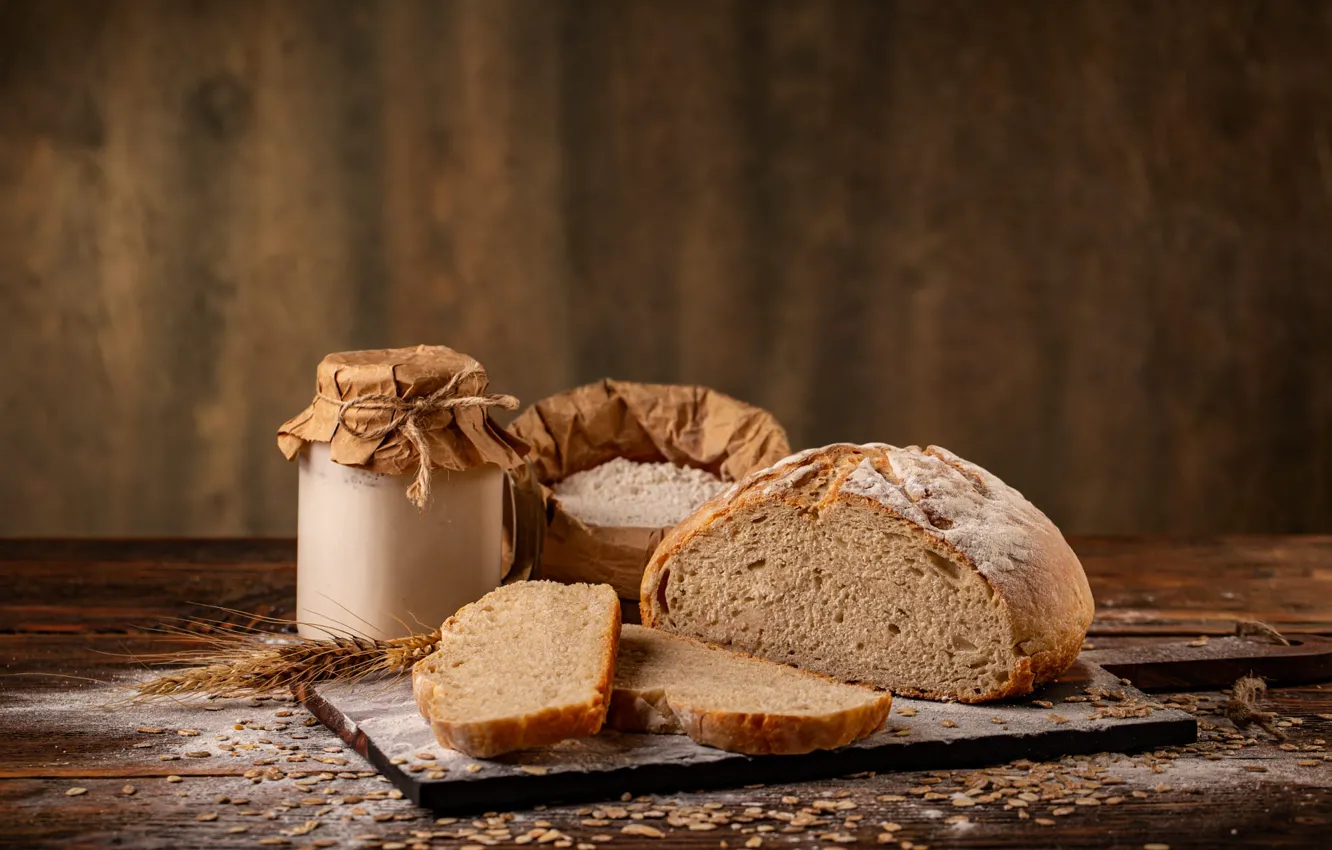 Photo wallpaper milk, bread, flour