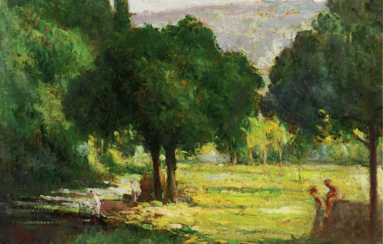 Photo wallpaper landscape, picture, Maximilien Luce, Maximilien Luce, Bathers on the Banks of Cury