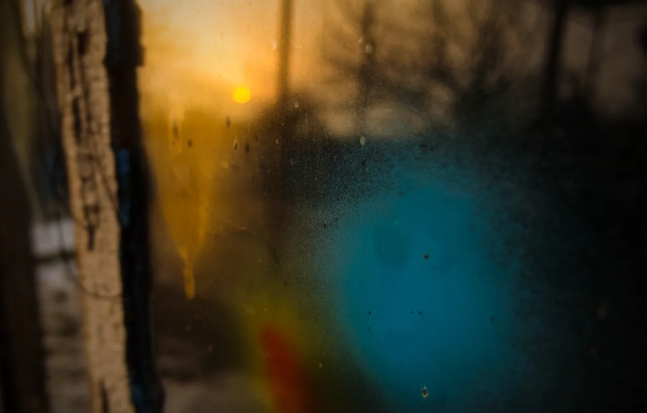 Photo wallpaper the sky, the sun, light, sunset, paint, window