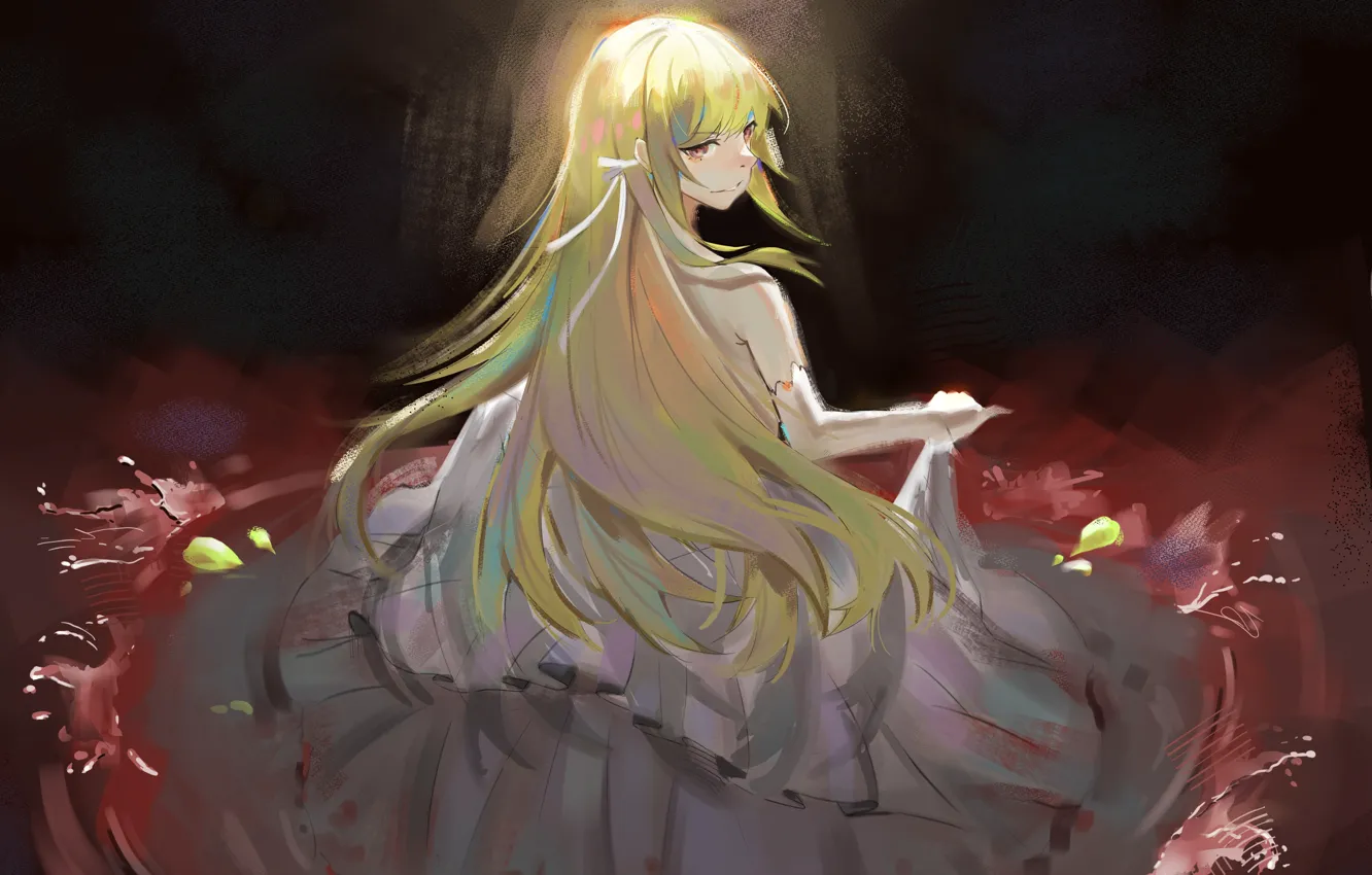 Photo wallpaper girl, blood, bakemonogatari, oshino shinobu