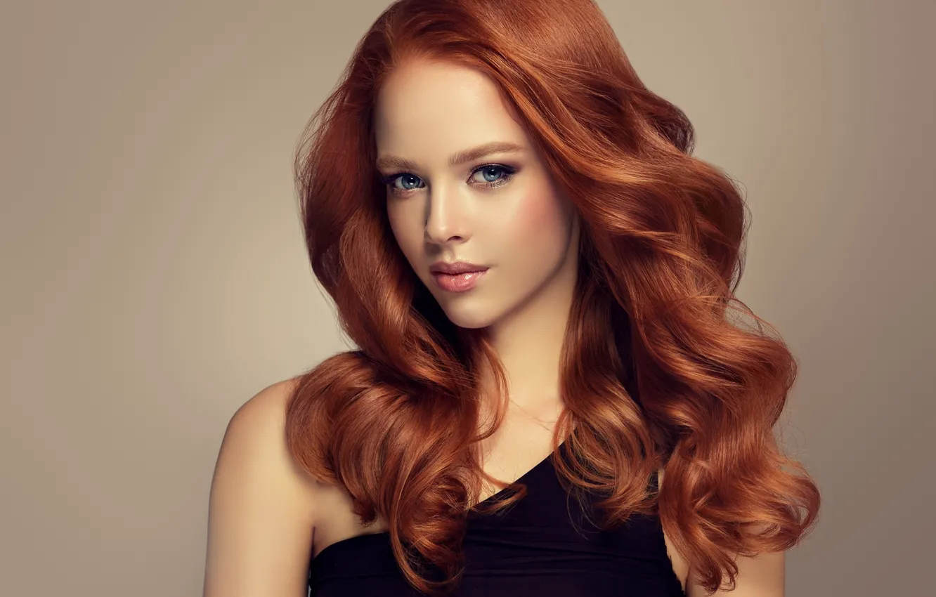 Photo wallpaper girl, pose, hair, portrait, makeup, red, curls, Sofia Zhuravets'