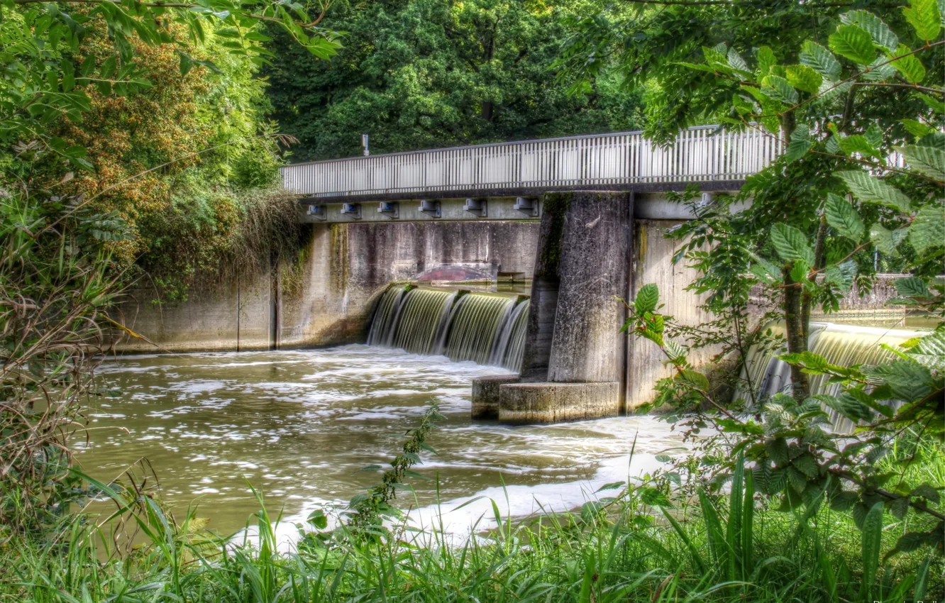 Photo wallpaper bridge, nature, river, photo, HDR, Germany, dam, Bad Mergentheim