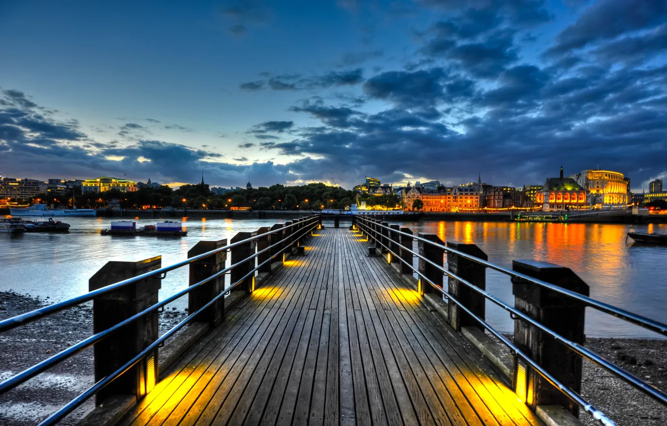 Photo wallpaper England, London, twilight, river, London, England, Thames, Thames Pier