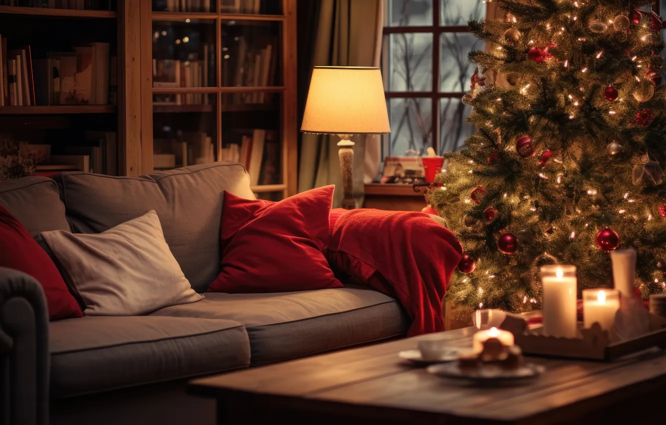 Photo wallpaper decoration, room, gift, tree, new year, interior, Christmas, Christmas