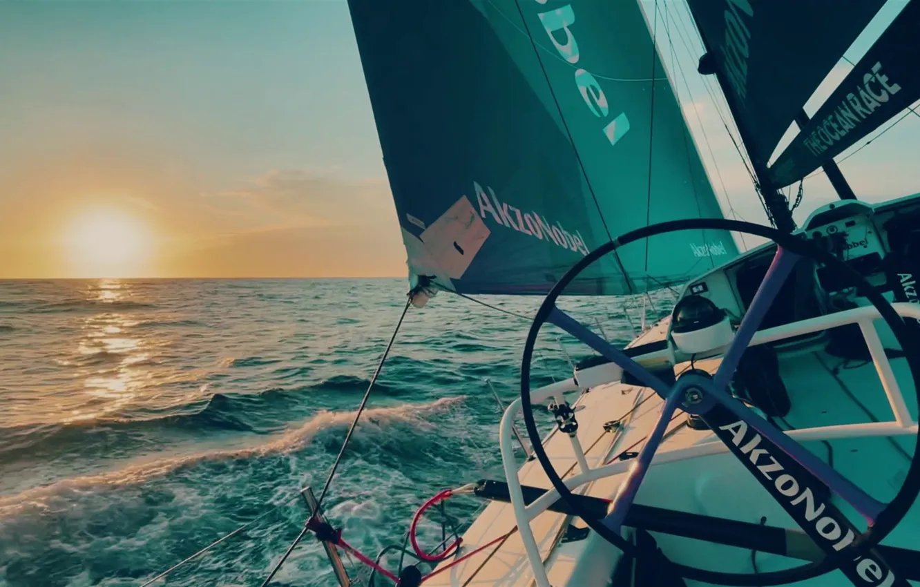 Photo wallpaper sea, the sun, the way, movement, morning, yacht, sail, AkzoNobel