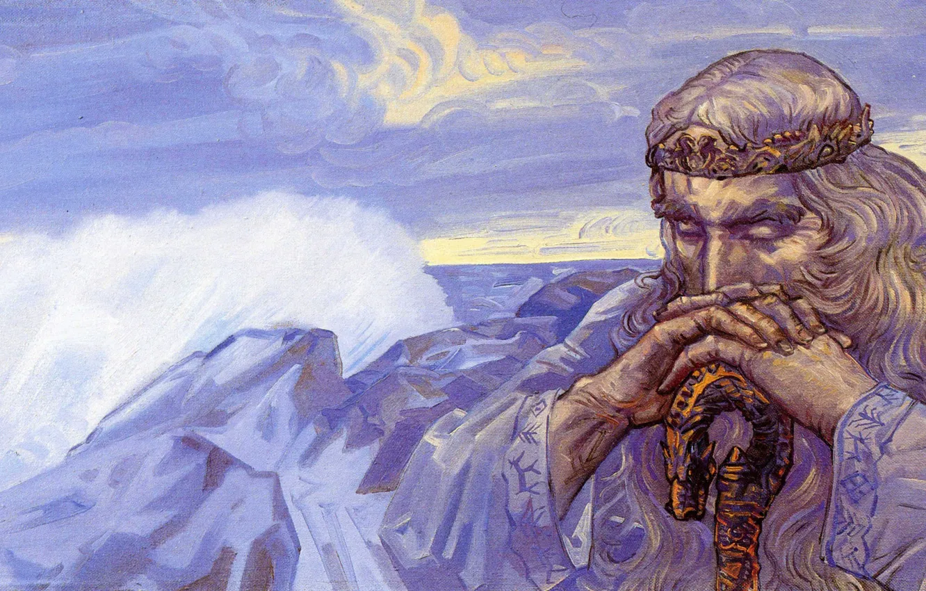 Photo wallpaper wave, the sky, mountains, staff, the elder, Klimenko Andrew, The memory of ancient years