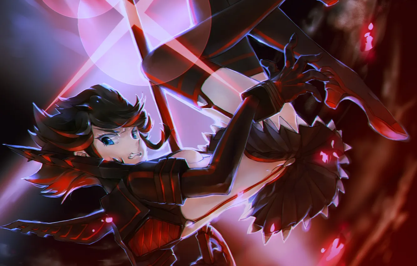 Photo wallpaper look, girl, night, weapons, magic, anger, art, matoi ryuuko
