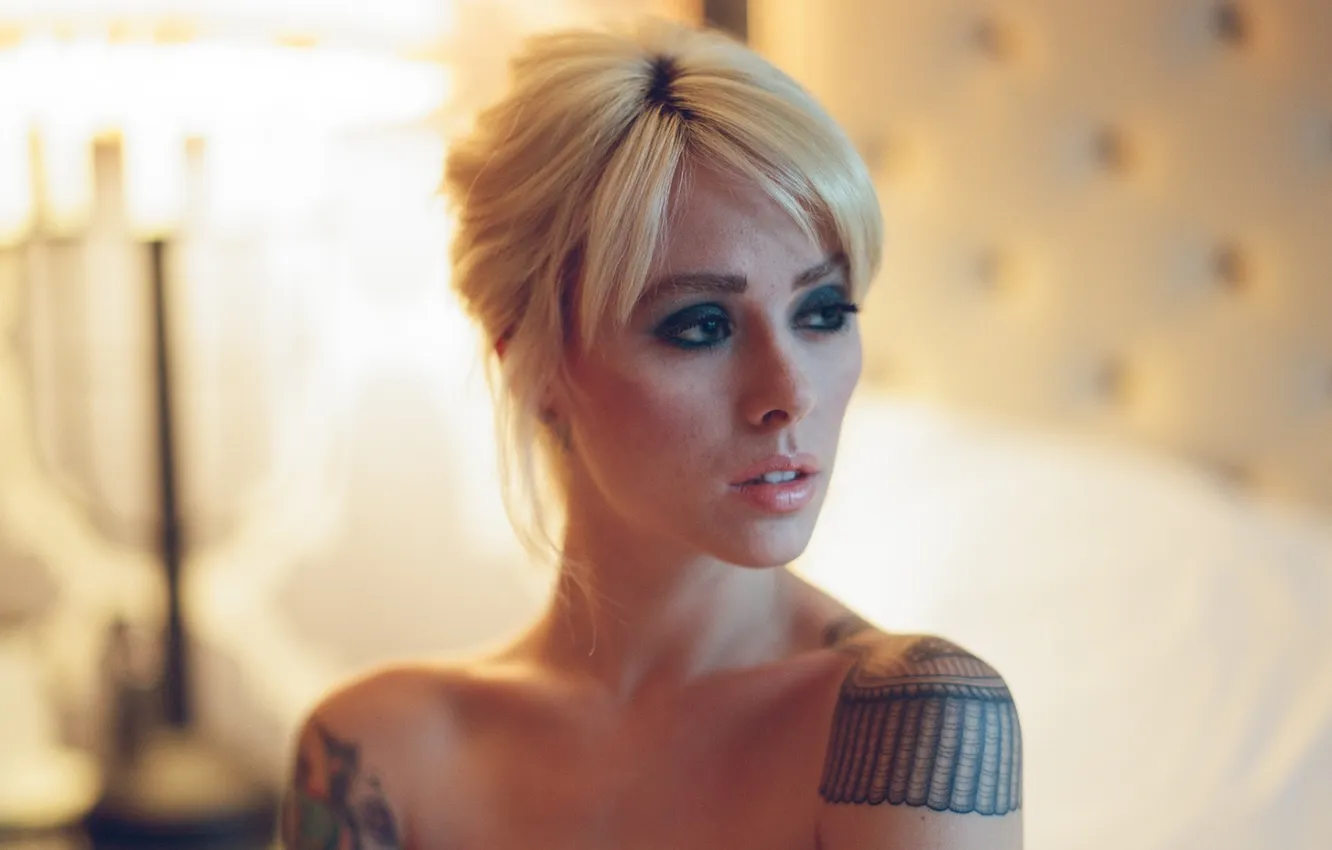 Photo wallpaper girl, tattoo, blonde, girl, tattoo, blonde