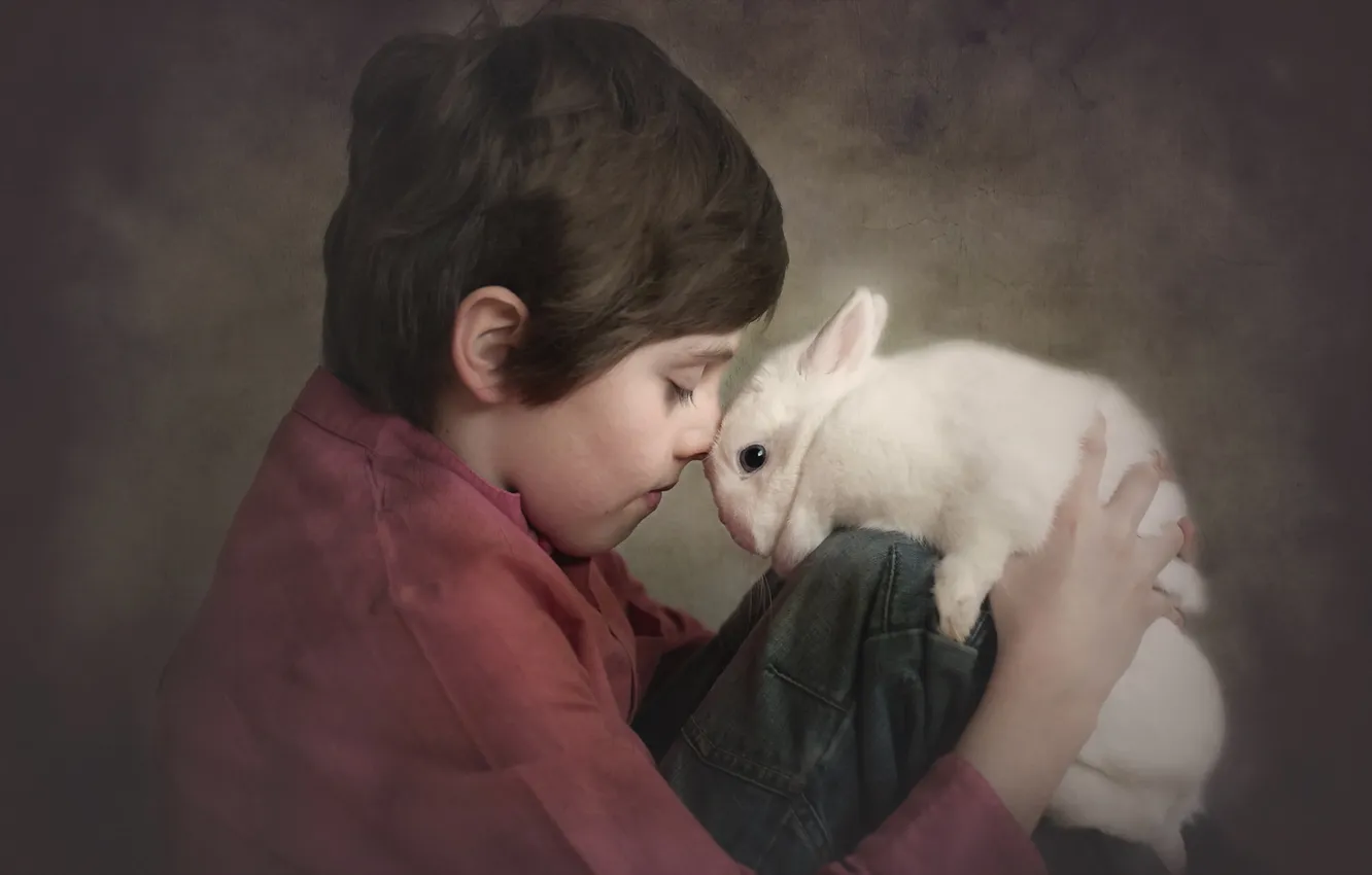 Photo wallpaper children, mood, rabbit