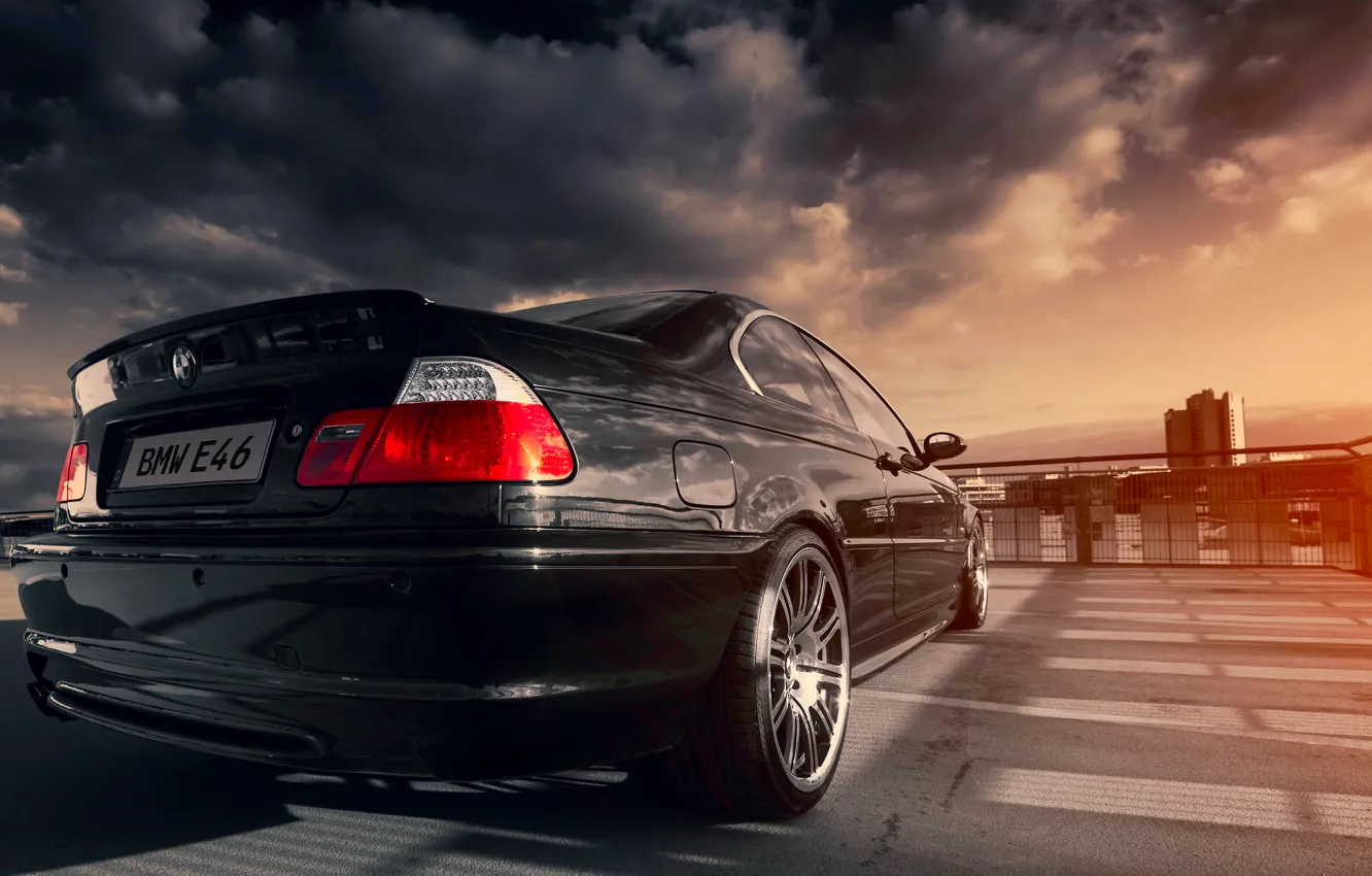 Photo wallpaper BMW, black, sun, E46, 328ci