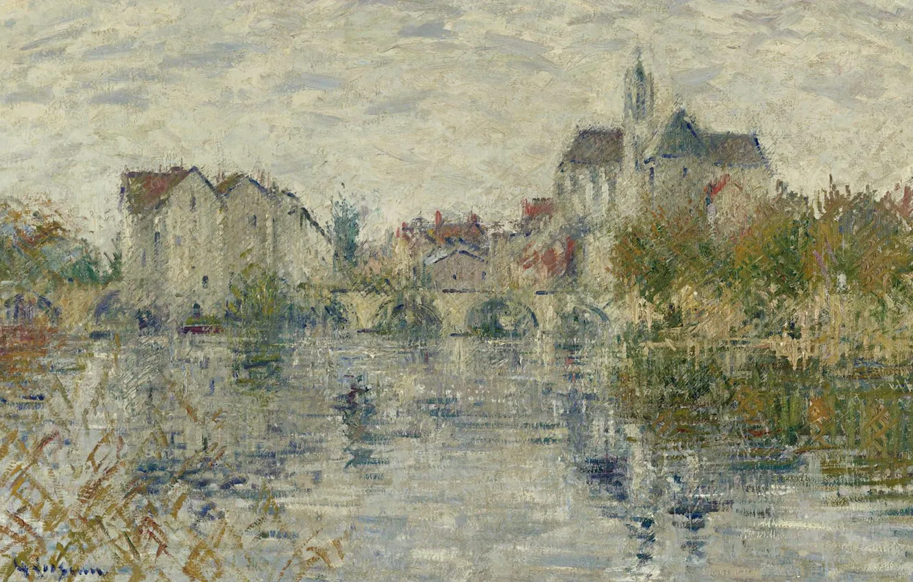 Photo wallpaper landscape, river, home, picture, Gustave Loiseau, Sea-sur-Loing, Gustave Loiseau