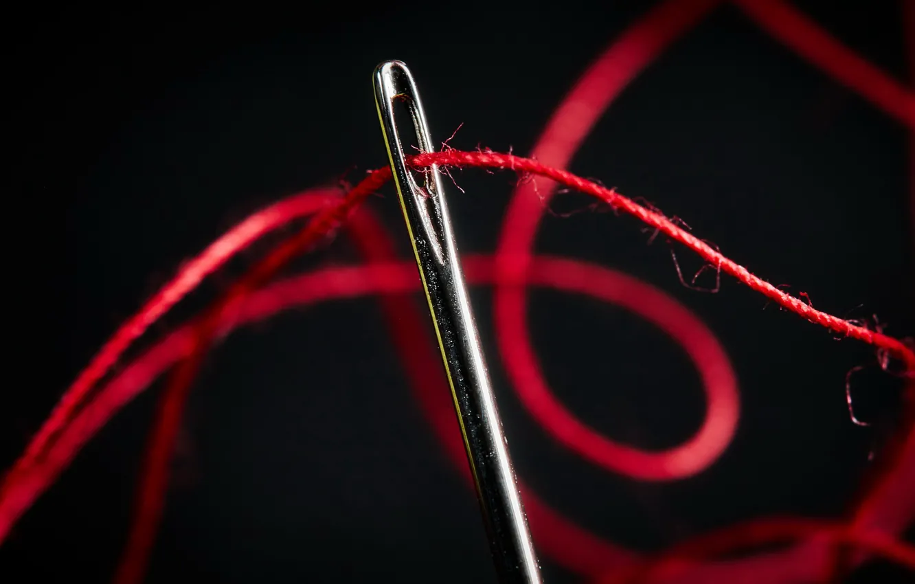 Photo wallpaper macro, needles, thread