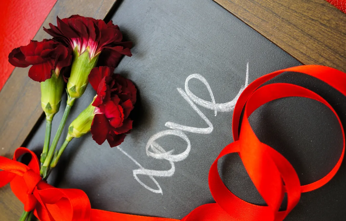 Photo wallpaper love, flowers, holiday, Board, tape, love, words, clove