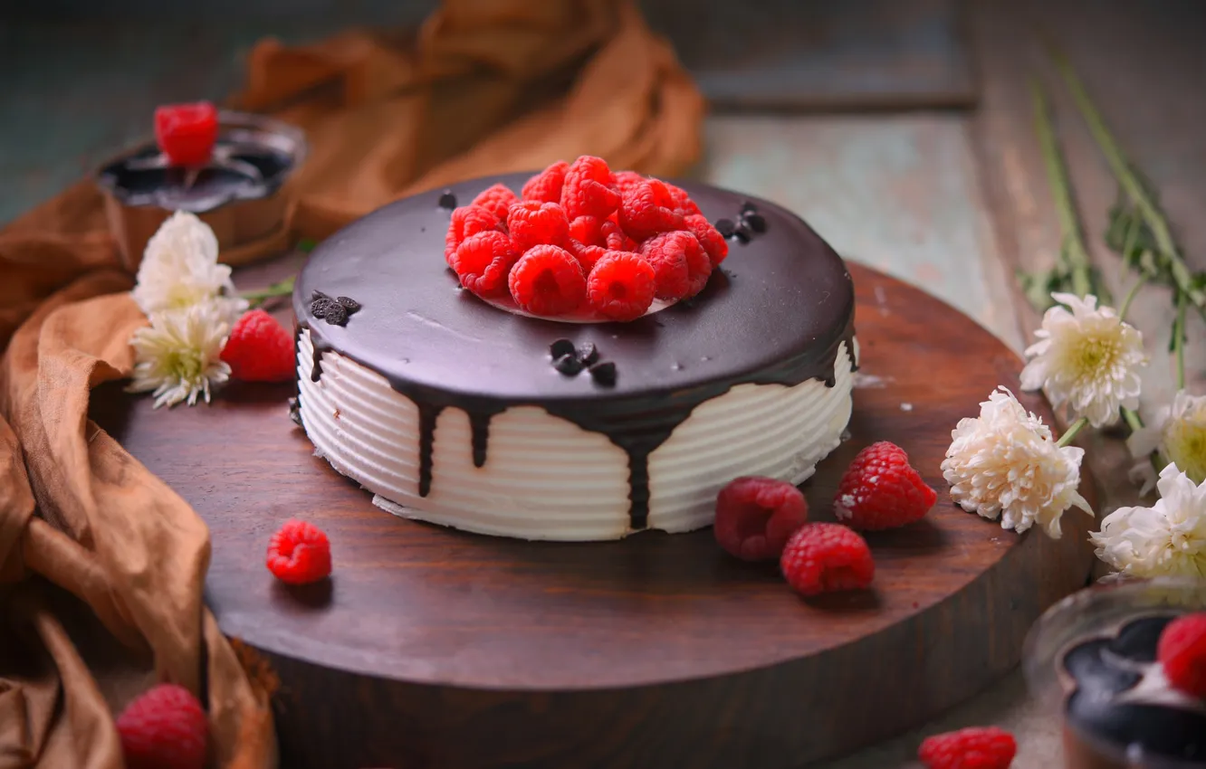 Photo wallpaper berries, chocolate, cake, still life