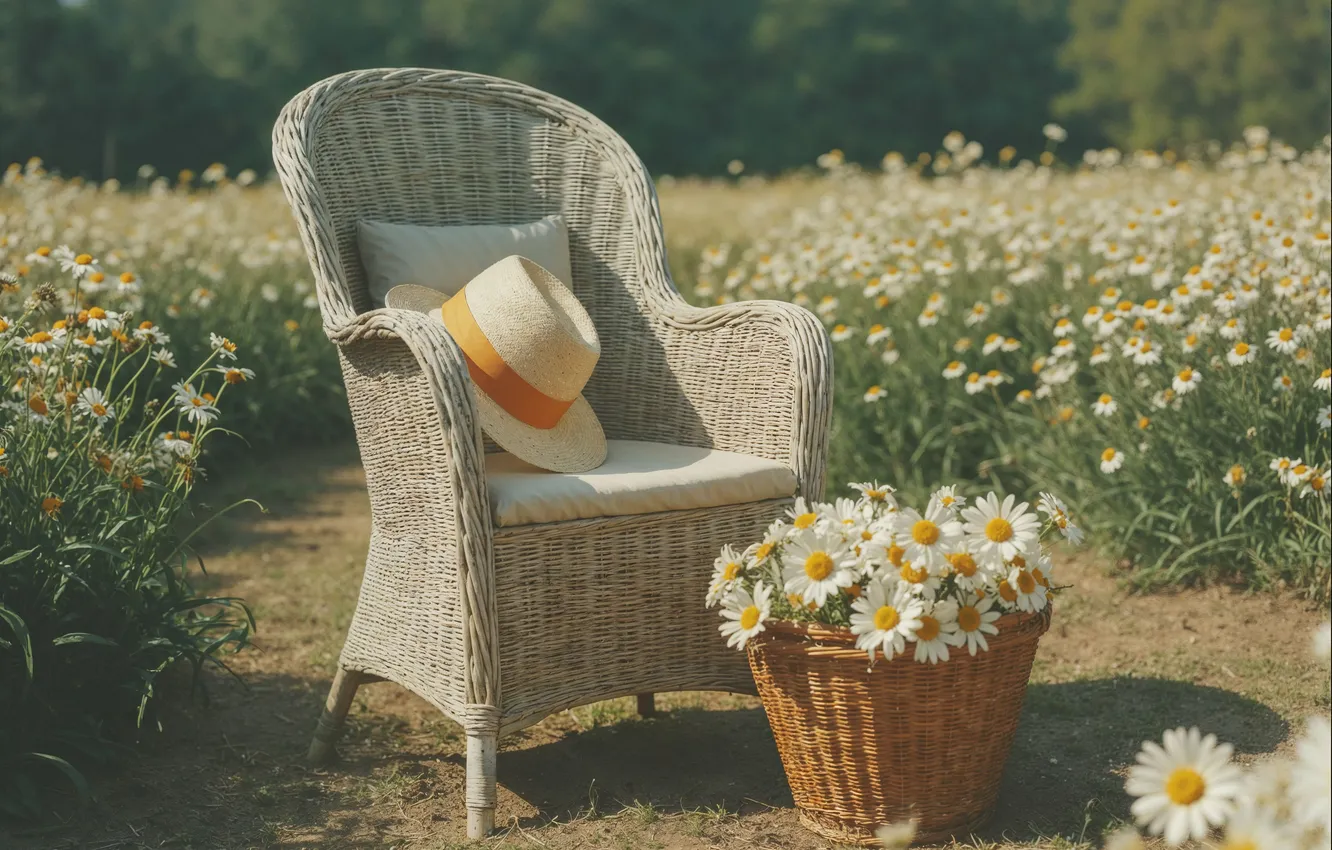 Photo wallpaper summer, flowers, retro, chamomile, spring, summer, sunshine, blossom