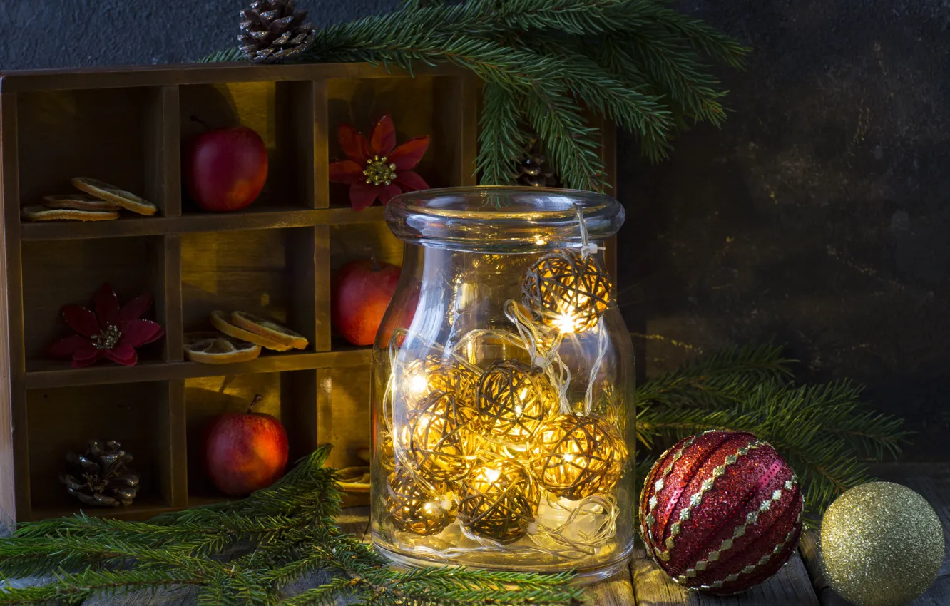 Photo wallpaper decoration, balls, new year, Christmas, Christmas, balls, New Year, decoration