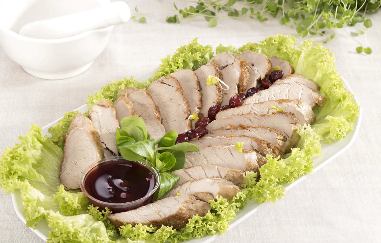 Photo wallpaper meat, sauce, salad, ham