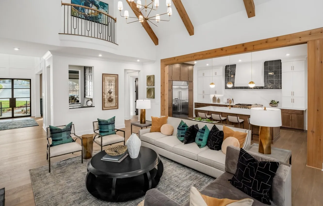 Photo wallpaper design, style, Villa, interior, kitchen, living room, dining room