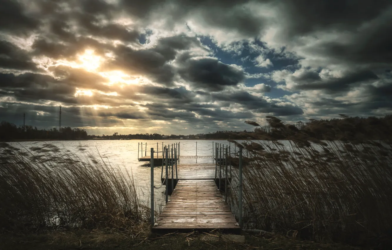 Photo wallpaper clouds, pierce, the bridge, bridges, pond