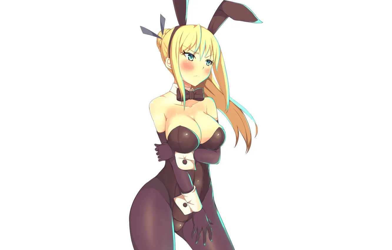 Photo wallpaper girl, sexy, green eyes, long hair, boobs, animal ears, sexy girl, anime