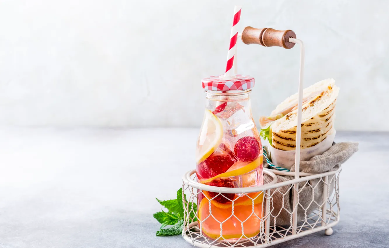 Photo wallpaper bottle, drink, sandwiches, Iryna Melnyk
