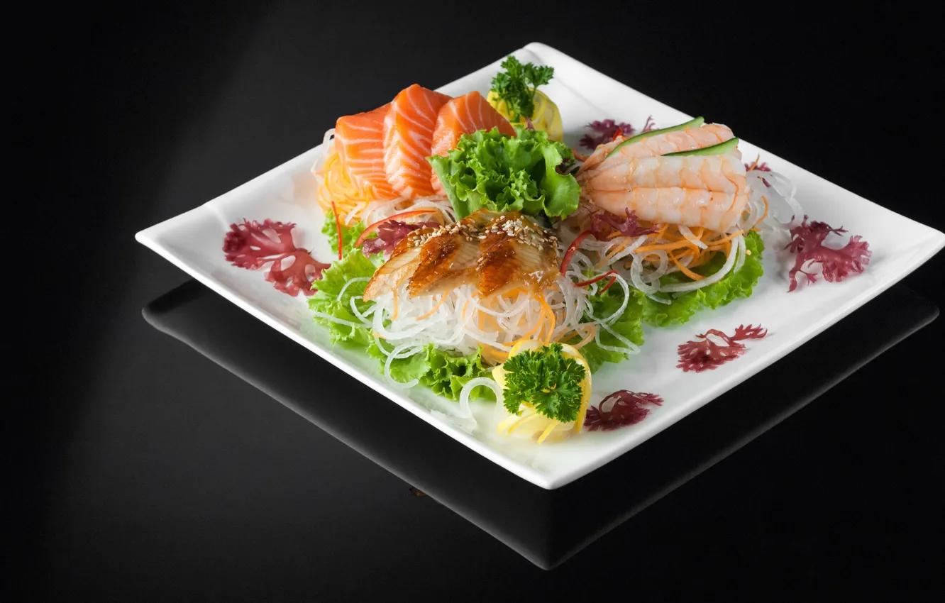 Photo wallpaper lemon, food, fish, cutting, seafood