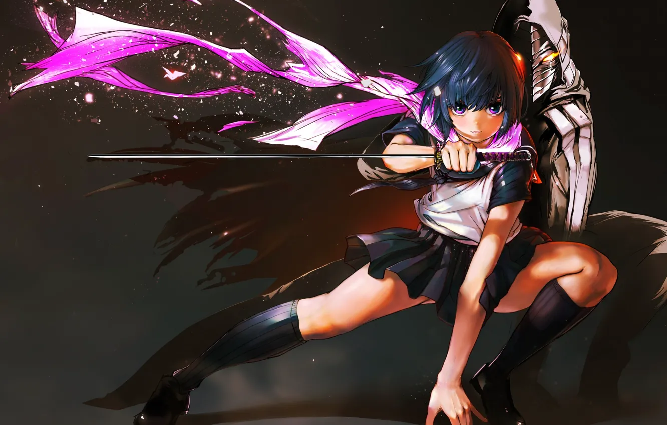 Photo wallpaper girl, sword, anime, skirt, KNEE SOCKS