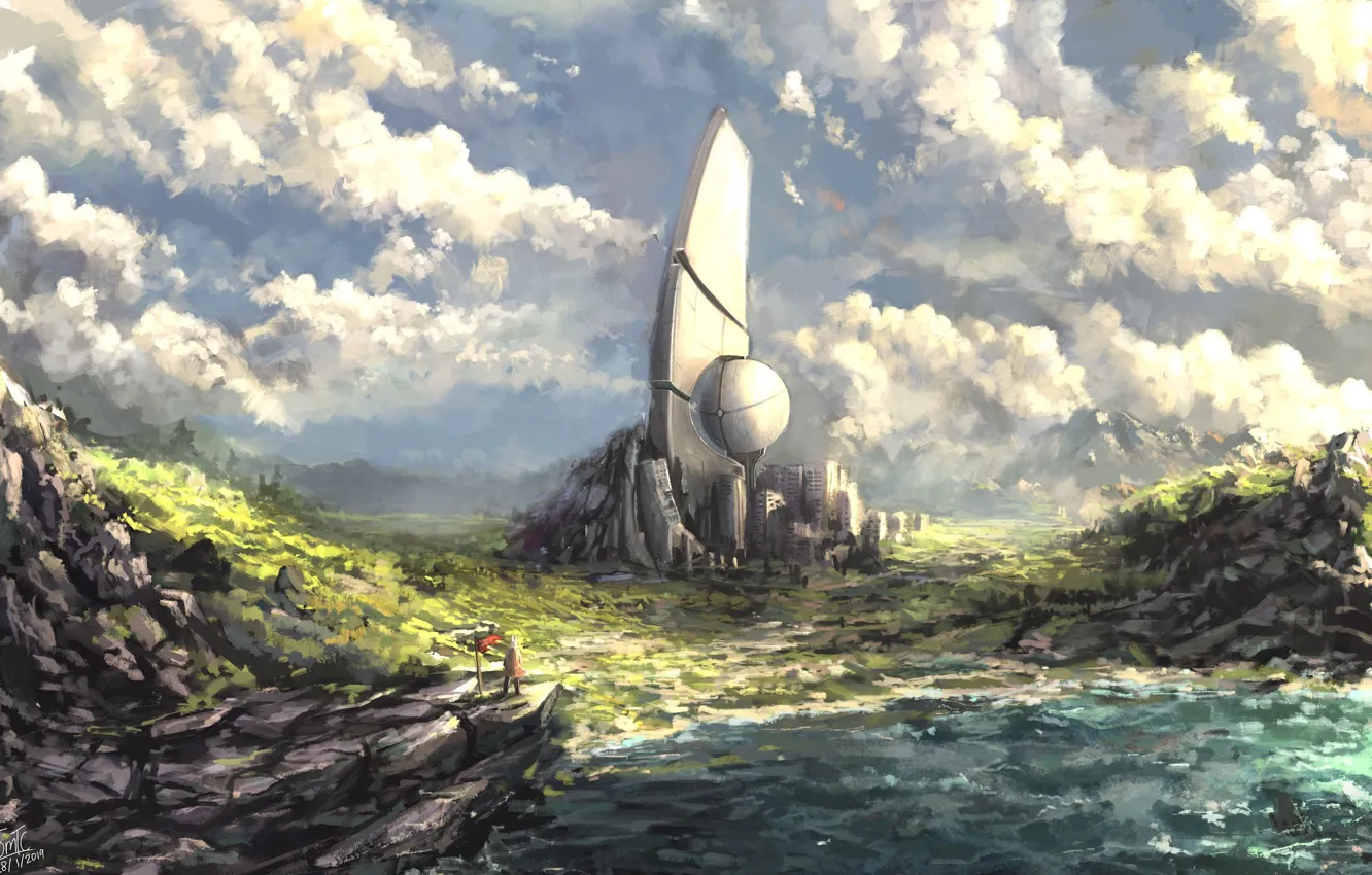 Photo wallpaper another world, structure, traveler