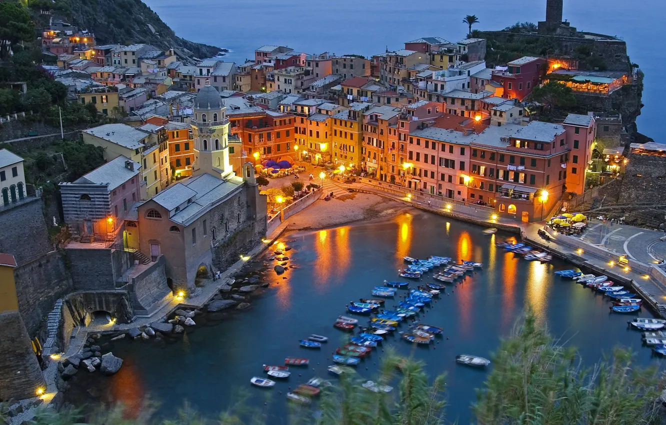 Photo wallpaper lights, the evening, Italy, Vernazza