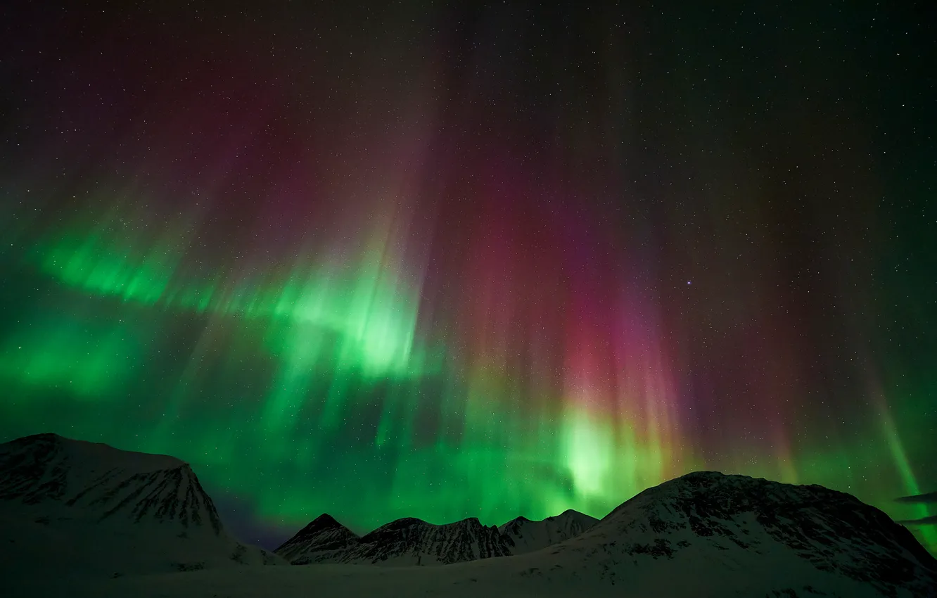 Photo wallpaper stars, mountains, night, Northern lights, Lapland