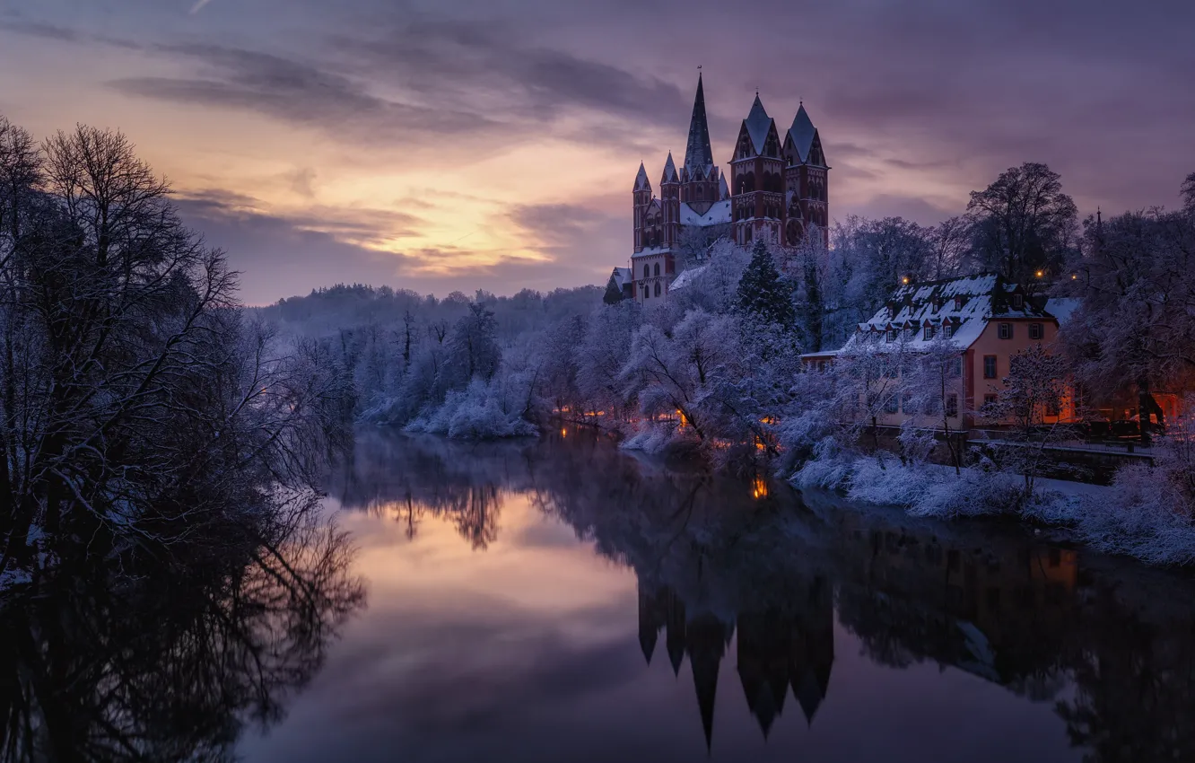 Photo wallpaper sunset, Germany, Limburg Cathedral