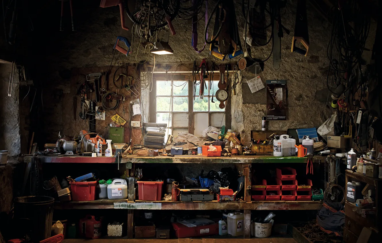Photo wallpaper window, tool, workshop
