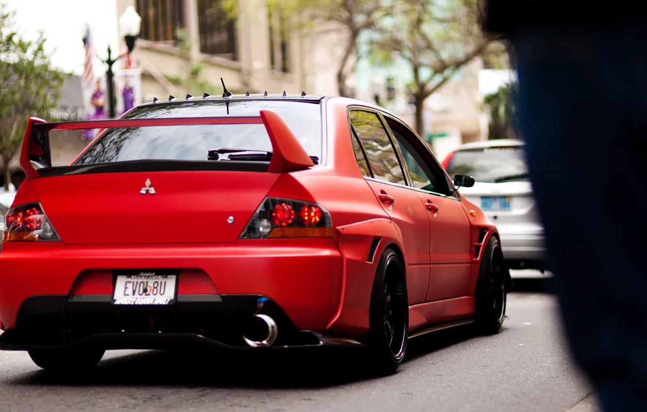 Photo wallpaper red, mitsubishi, tuning, evo, matte