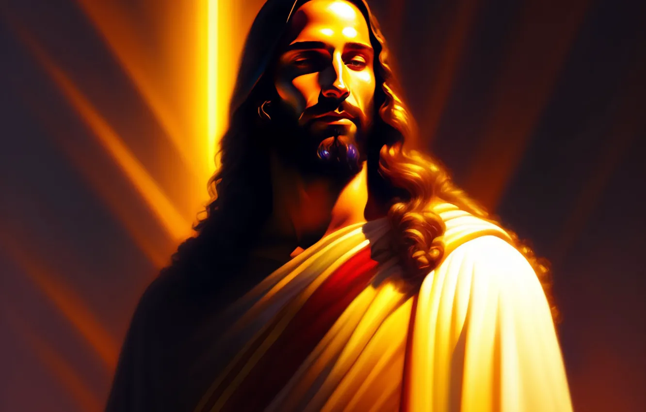 Photo wallpaper Jesus, hair, male, religion, Jesus Christ, digital art, AI art, The Art of Artificial Intelligence