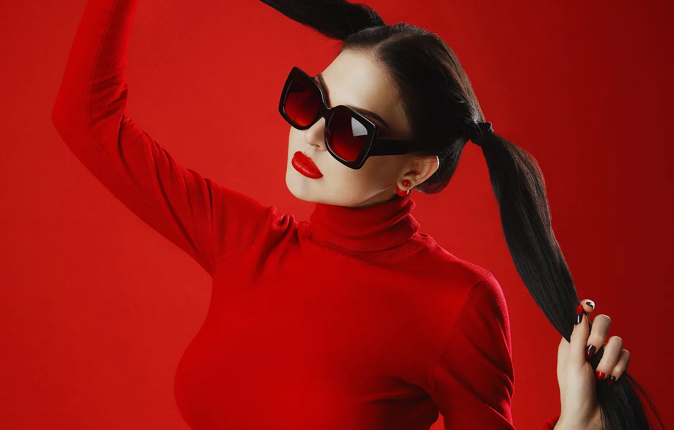 Photo wallpaper pose, background, model, portrait, hands, makeup, brunette, glasses