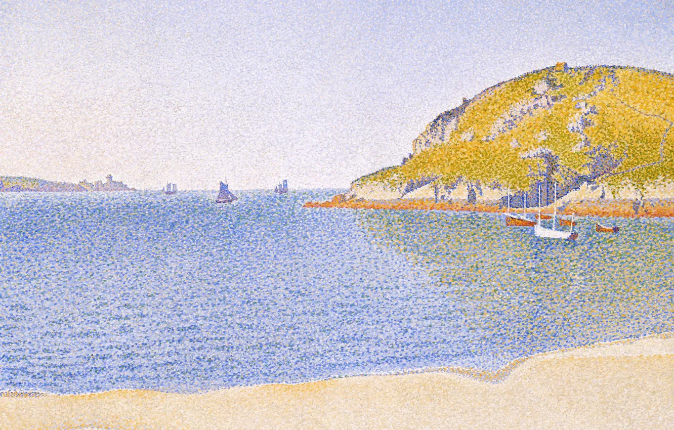 Photo wallpaper sea, landscape, boat, picture, Paul Signac, pointillism, The Port Of Saint Ka