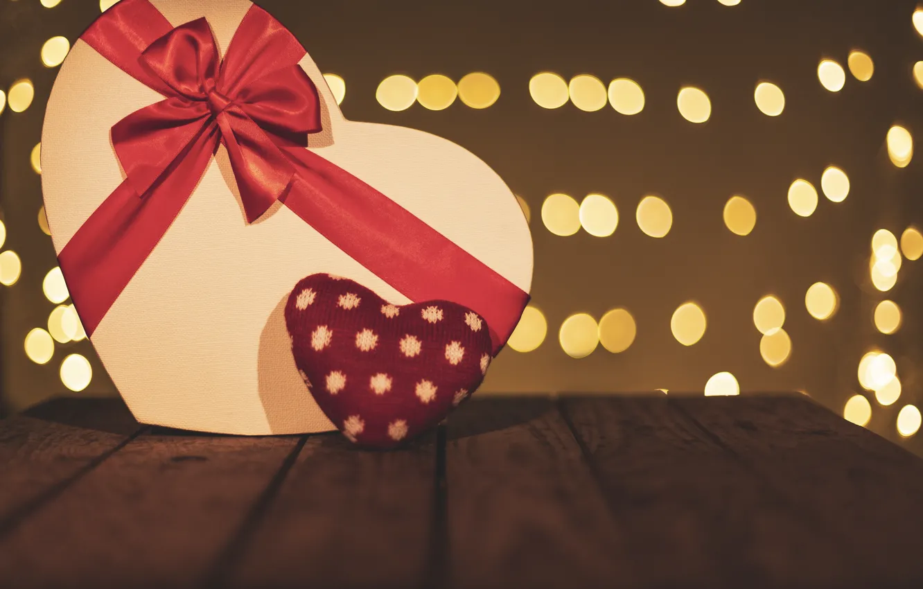 Photo wallpaper Stitched, Valentine's day, tape, hearts, red, holiday, box, gift
