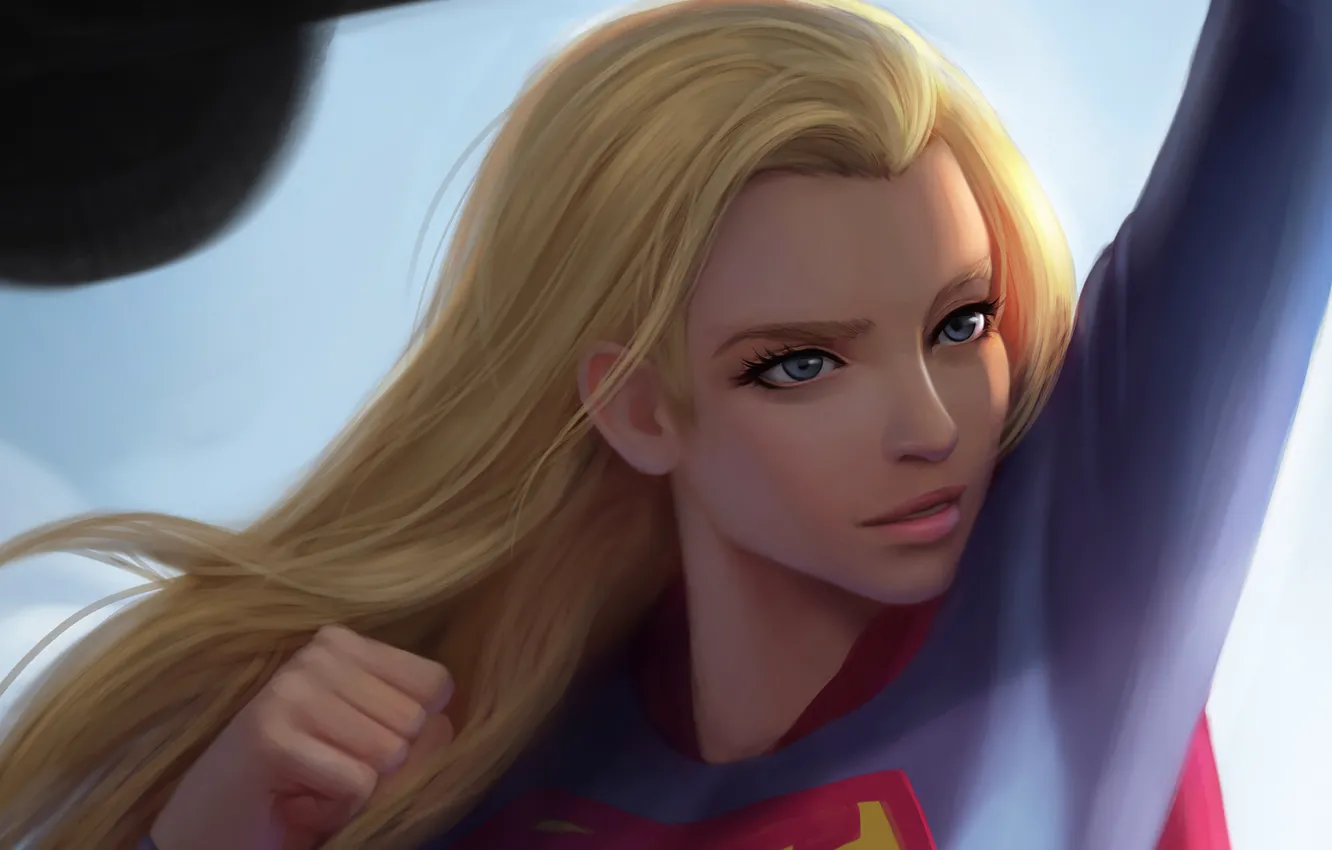 Photo wallpaper girl, hair, hero, costume, Supergirl
