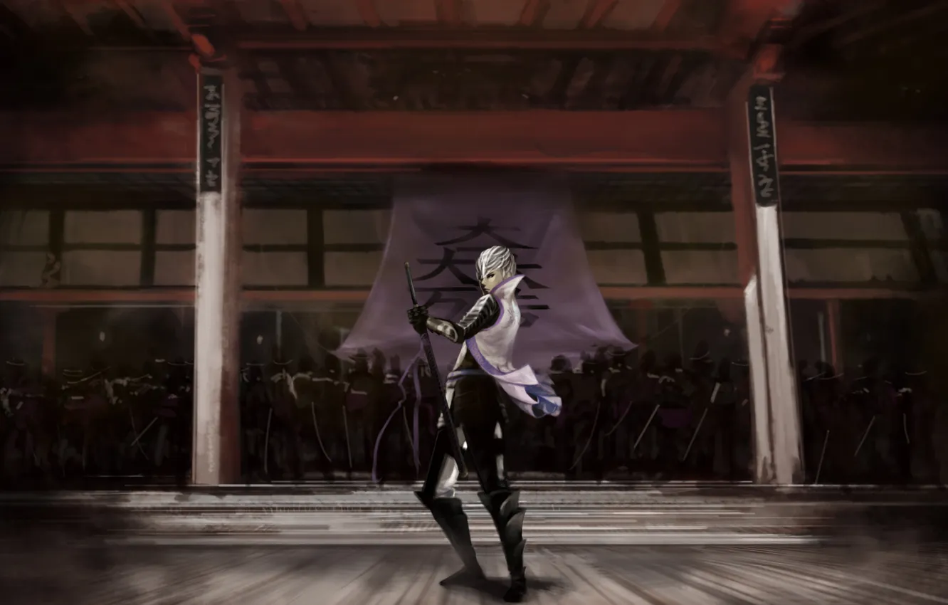 Photo wallpaper sword, katana, art, characters, guy, Sengoku Basara, Mitsunari Ishida, Pixiv