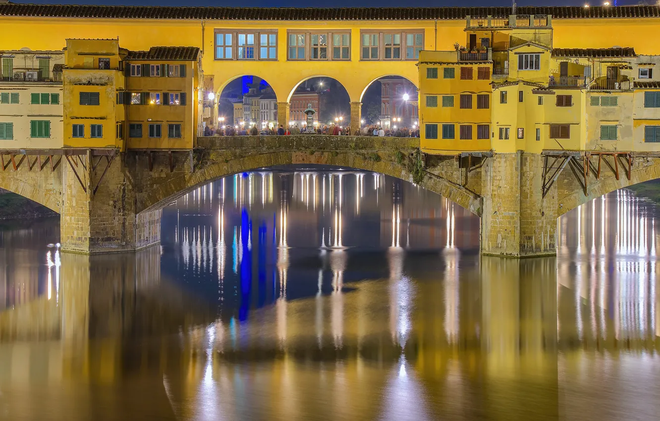 Photo wallpaper bridge, lights, Italy, Florence