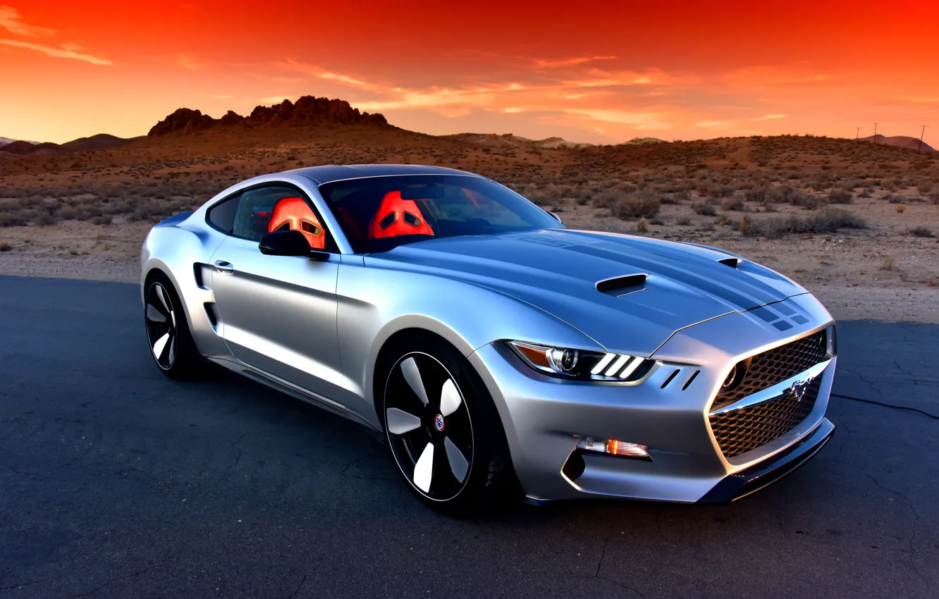 Photo wallpaper road, sunset, desert, Mustang, Ford, the concept, Auto, Sports