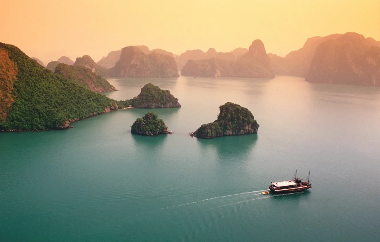 Photo wallpaper ocean, boat, islands