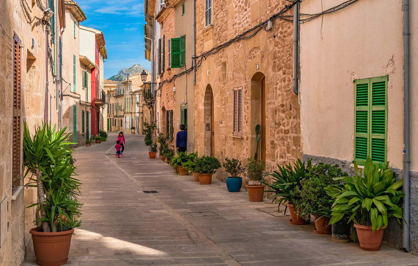 Photo wallpaper street, Spain, Flower pot, The house of Alcudia