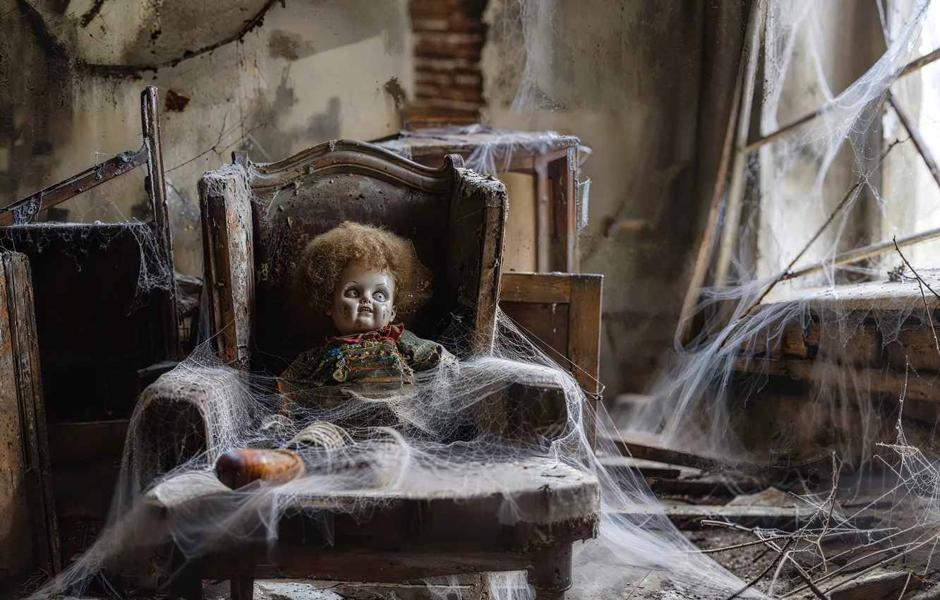 Photo wallpaper web, chair, doll