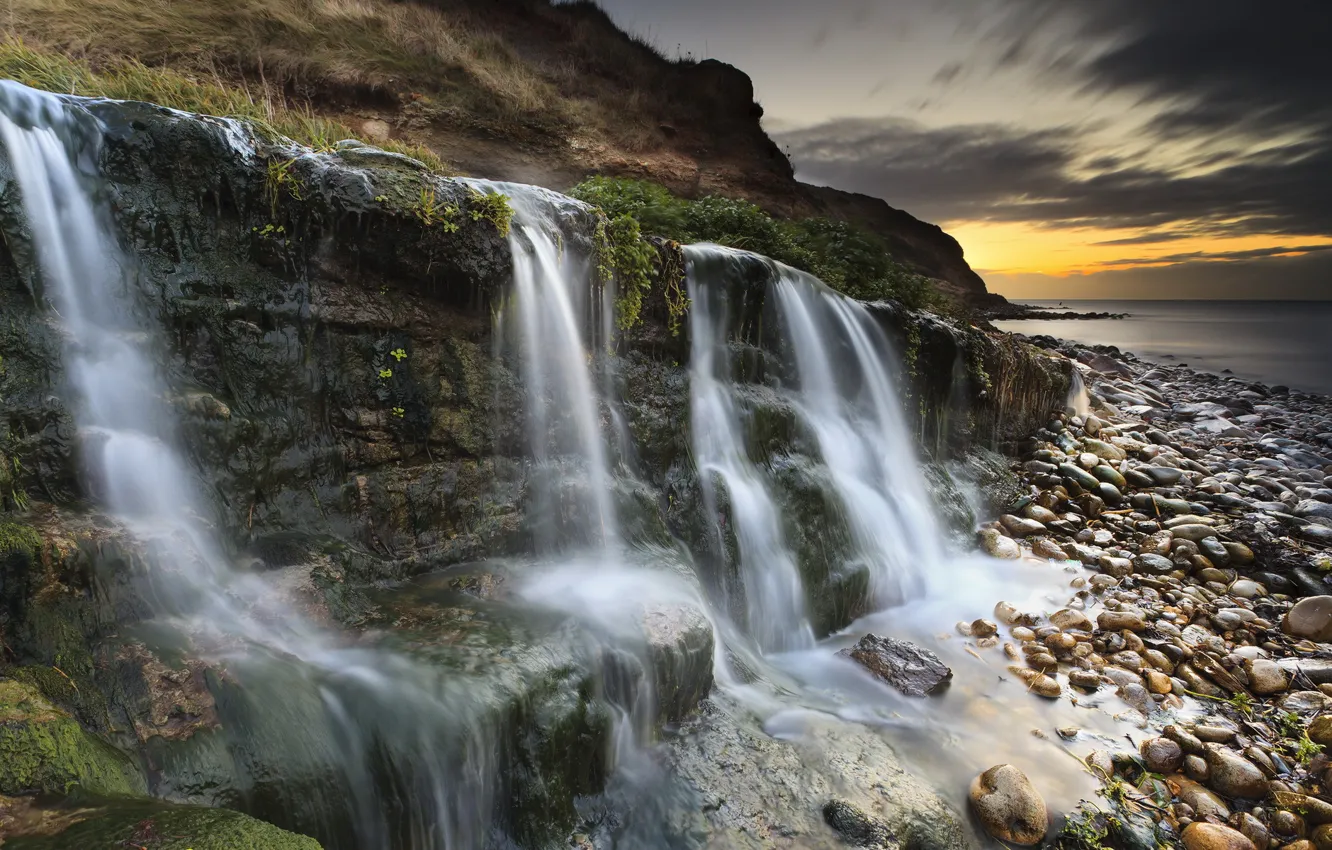 Photo wallpaper Sunset, Sunrise, Waterfall, Dorset, Jurassic Coast, Osmington Mills