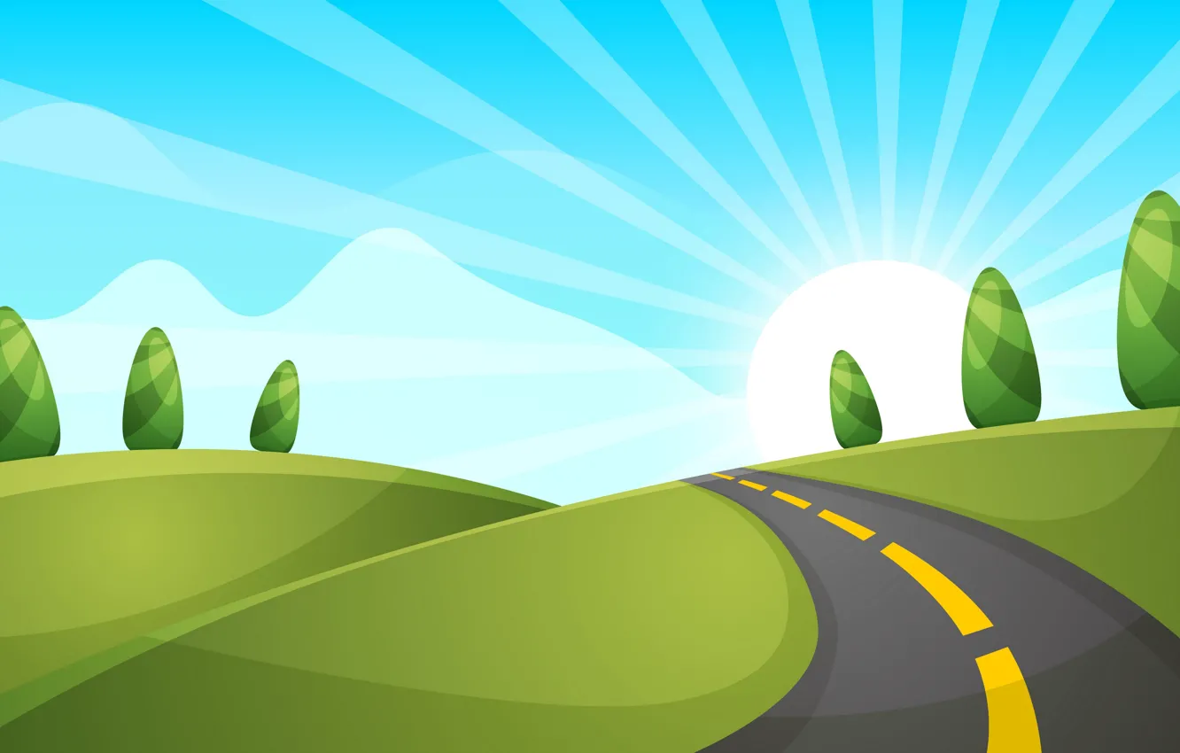 Photo wallpaper road, nature, rendering, the sun