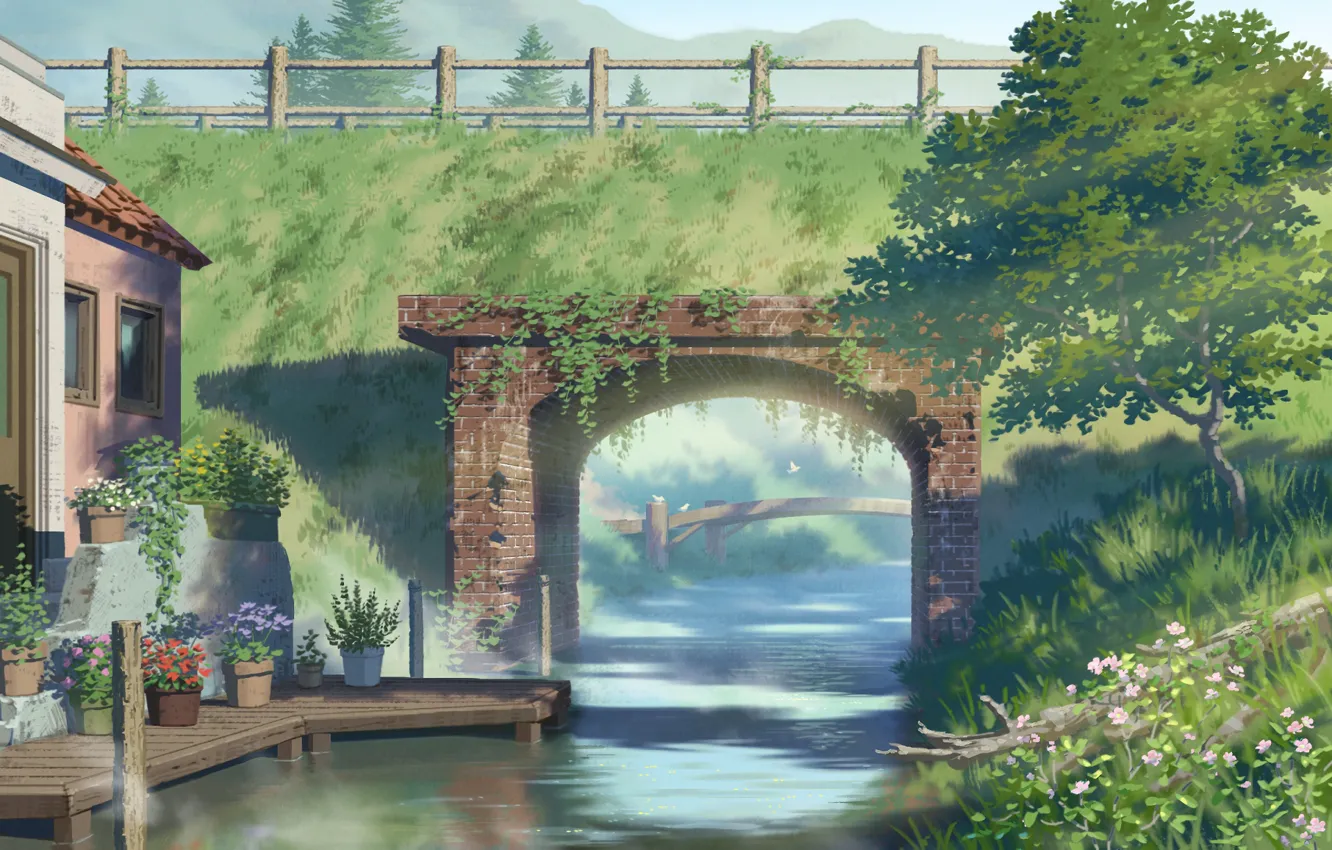 Photo wallpaper greens, nature, river