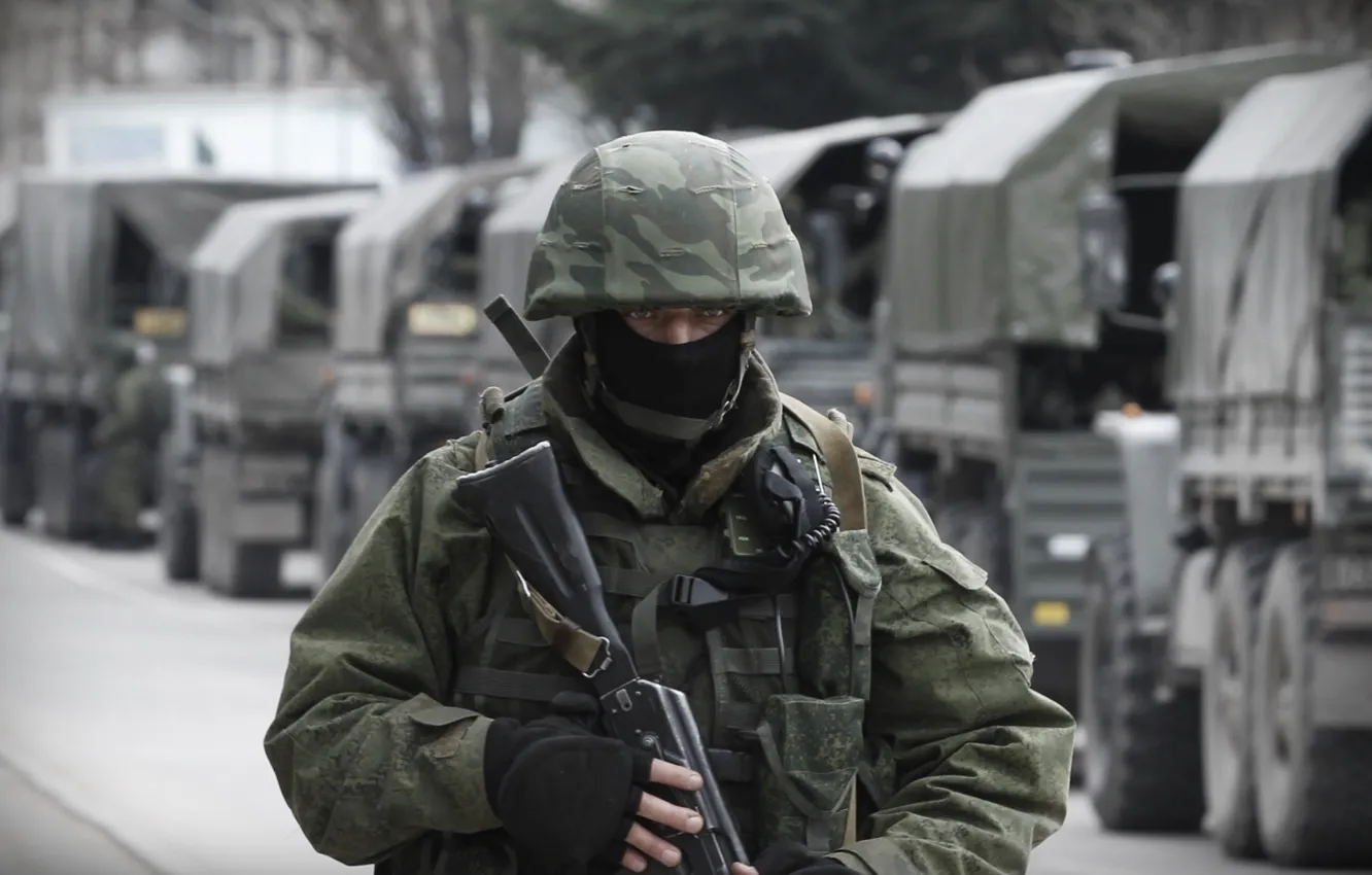 Photo wallpaper mask, soldiers, machine, helmet, Russia, Crimea, military, Republic