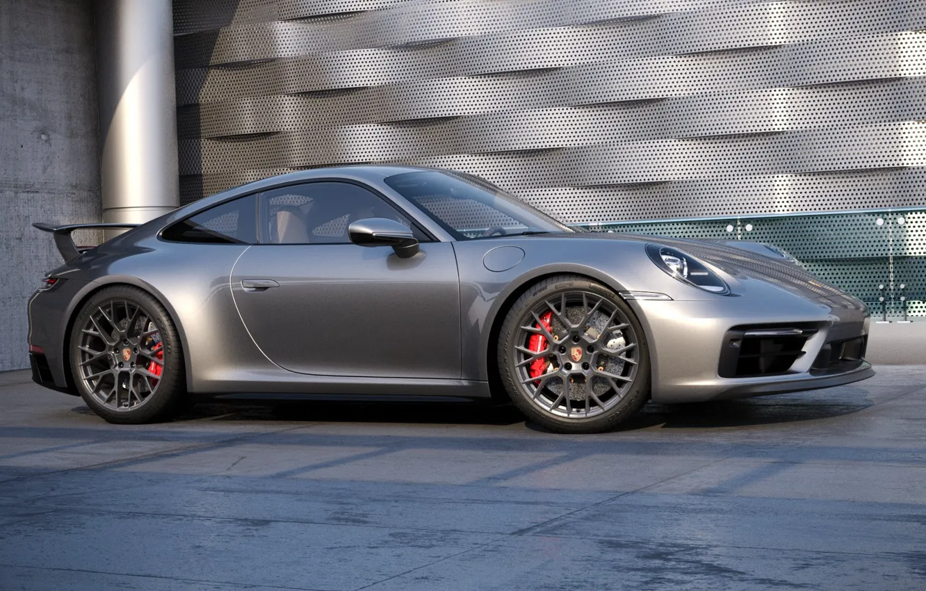 Photo wallpaper car, machine, rendering, grey, 911, Porsche, auto, Porsche 911